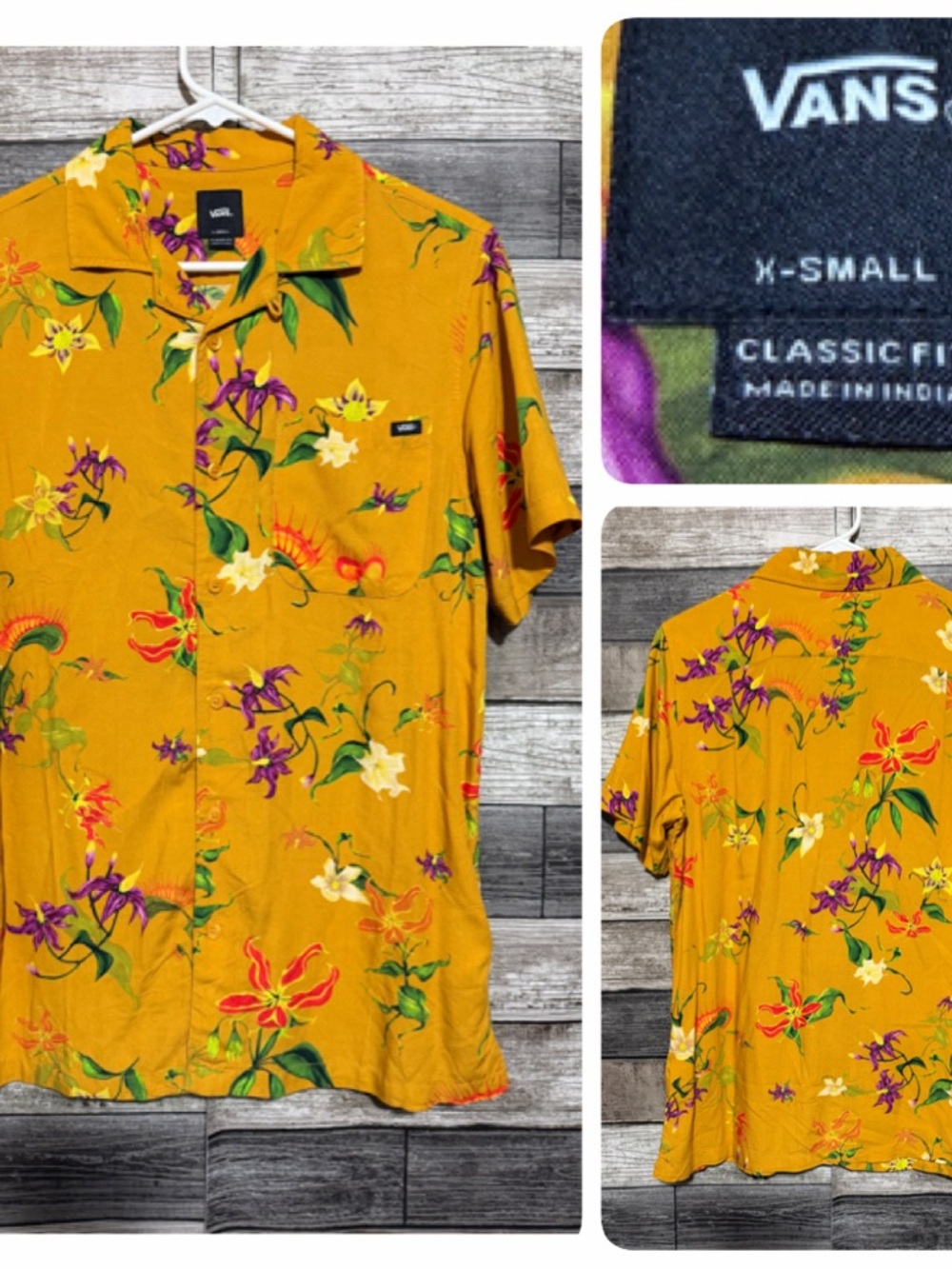 Vans Classic Fit Floral Short Sleeve Button Up Shirt Men XS Camp Collar Viscose